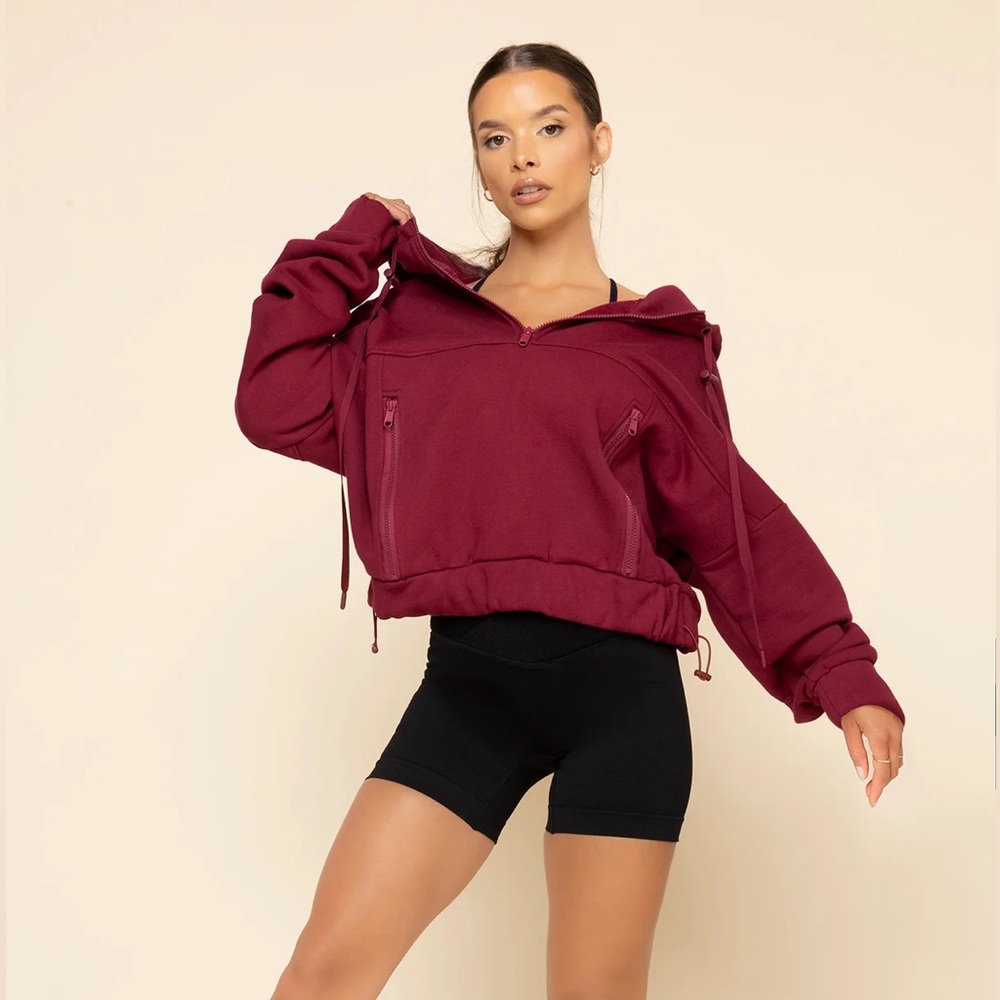 Popflex Half Zip Warm Up Hoodie - Crimson XL